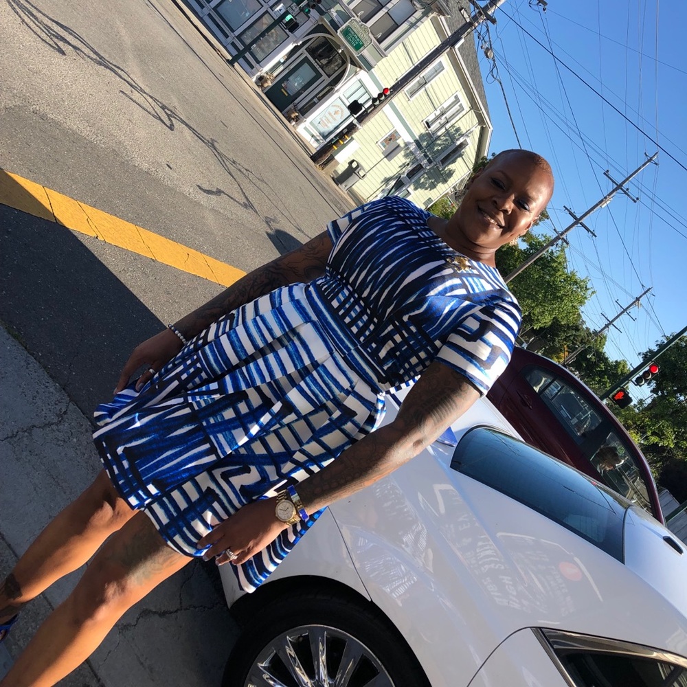 Maslavi Blue White Princess Fit & Flare Dress